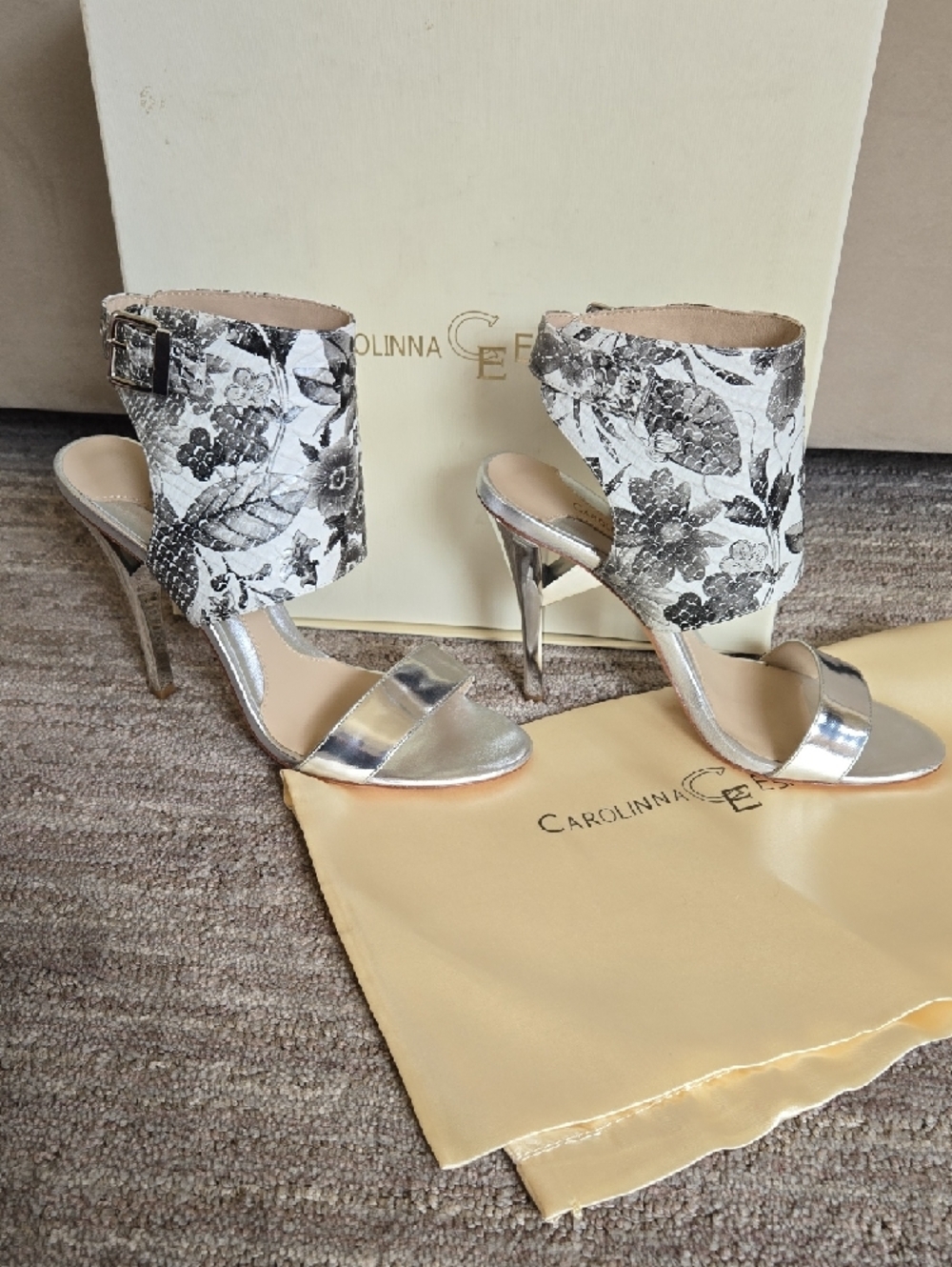 CAROLINNA ESPINOSA Floral Ankle-Cuff Heels - Picture 2 of 7
